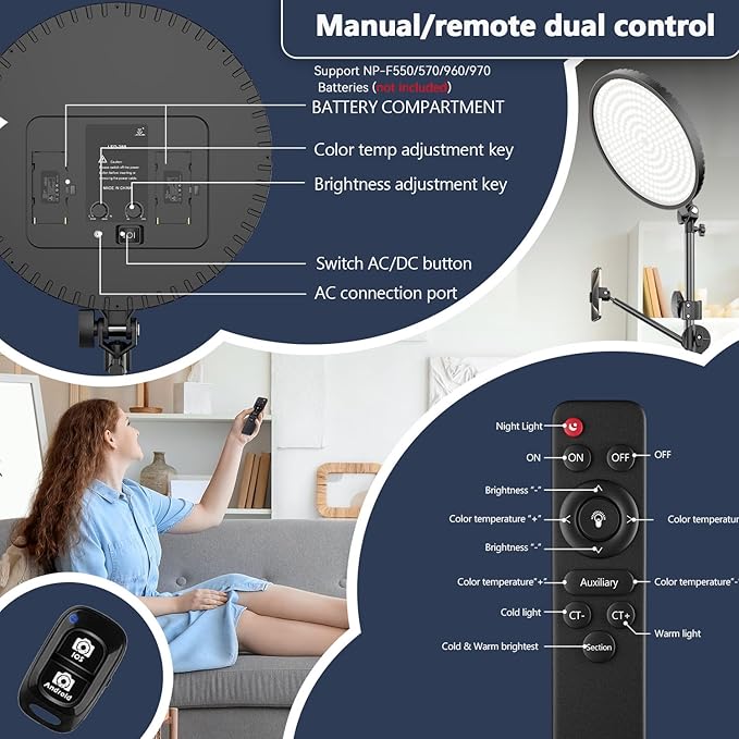 Large Barber Light with72 inch Stand, 55W 6500K Full-Screen Selfie Light Ring with Tripod 360 Phone Holder,Remote Controller,Box Black, (black-011,13)