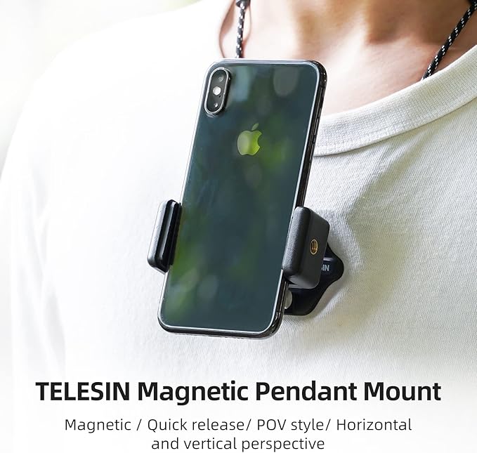 TELESIN Magnetic Chest Mount with Neck Strap, 360 POV Invisible Selfie Necklace Mounting Accessories for GoPro Max Mini Hero 11 10 9 8 7 Insta360 DJI Action iPhone Android
