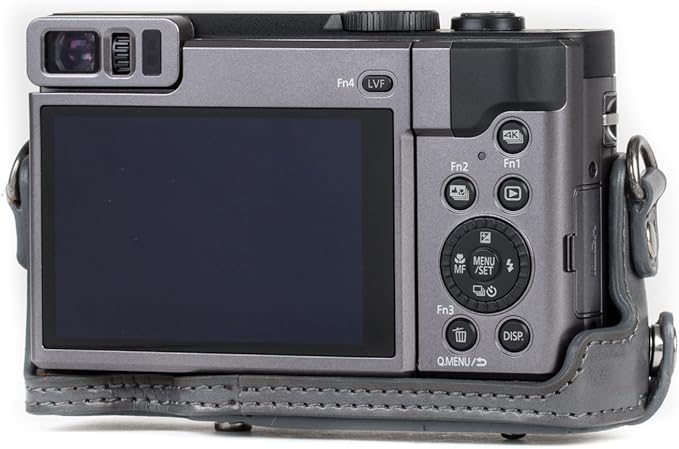 MegaGear MG1261 Ever Ready Leather Camera Case compatible with Panasonic Lumix DC-ZS80, DC-ZS70, DC-TZ95, DC-TZ90 - Gray