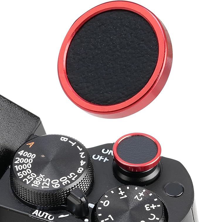 FocusFoto 2-Pack Camera Shutter Button PU Leather Soft Shutter Release Button Fits for Fuji X-M5 X-T50 X100VI X-T5 X-T4 X-T3 X-T30 II X-E3, for Nikon ZF DF, for Leica M10 M9 M8 M7 (Red with Black)