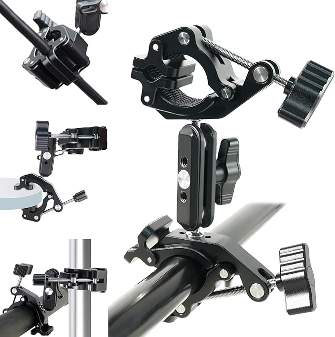 FIFIELD Double Super Clamp Camera Mount with Magic Arm, Desk Studio Light Holder, Ball Head Adapter for Photo Studio Light Stand, Photography Reflector, Photo Boom Stand, Cross Bars