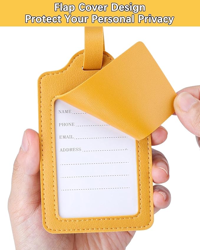 Teskyer Luggage Tags, Thick & Durable, Easy to Identify, Privacy Protection, TSA Approved Travel Essentials Suitcase Tags - 4 Pack, Yellow