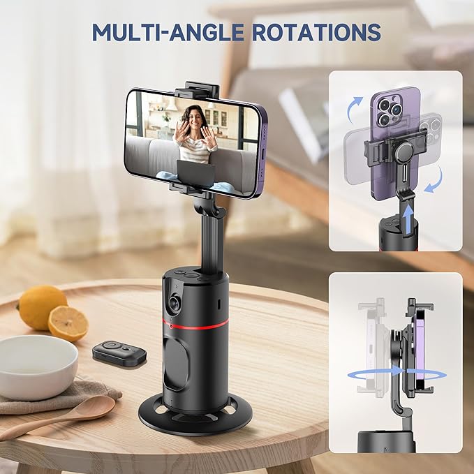 Auto Face Tracking Tripod, No App, Smart Shooting Phone Holder with Remote, 360° Rotation Body Phone Camera Mount with Phone Holder Body Smart Tracking Tripod for Vlog/TIK Tok