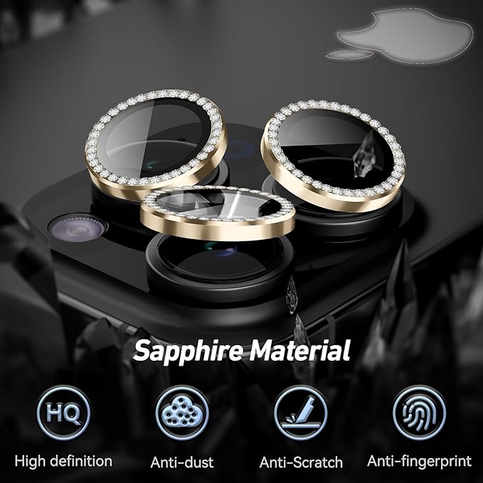 Jeluse Camera Lens Protector for iPhone 17 Pro Max/17 Pro/16 Pro Max/16 Pro/15 Pro Max/15 Pro/14 Pro Max/14 Pro, 9H Tempered Glass Screen Protector Cover Alignment Kit Metal Individual Ring