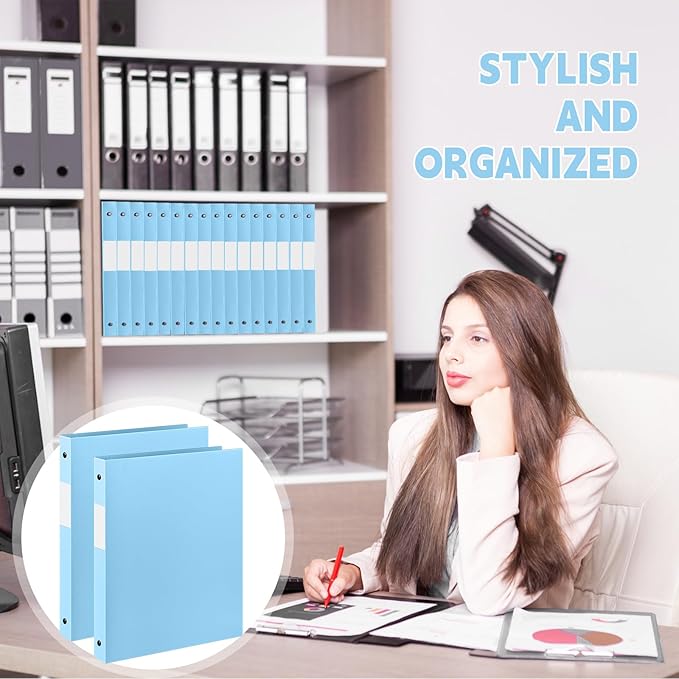 Henoyso 36 Pcs 3 Ring Binder 1/2'' Round Fits Letter Size 8.5'' x 11'' Paper Plastic Flexible Binder Holds 140 Sheets with 1 Pockets Versatile Organizer for Home Office School (Light Blue)