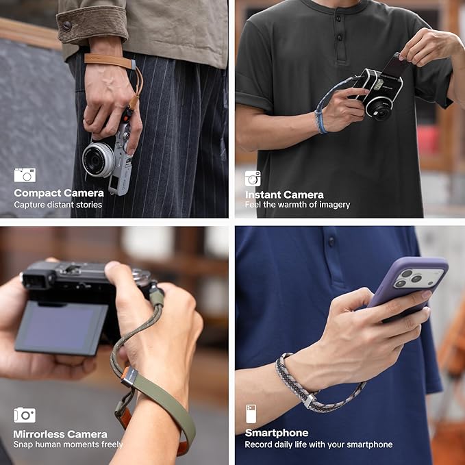 PGYTECH Camera Wrist Strap Slim Vintage Style, Adjustable Quick Release Anti-Drop Leather Hand Strap for Fujifilm/Sony/Canon Camera/Smartphone, Retro Camera Strap, 55.1lb Capacity, Midnight Black