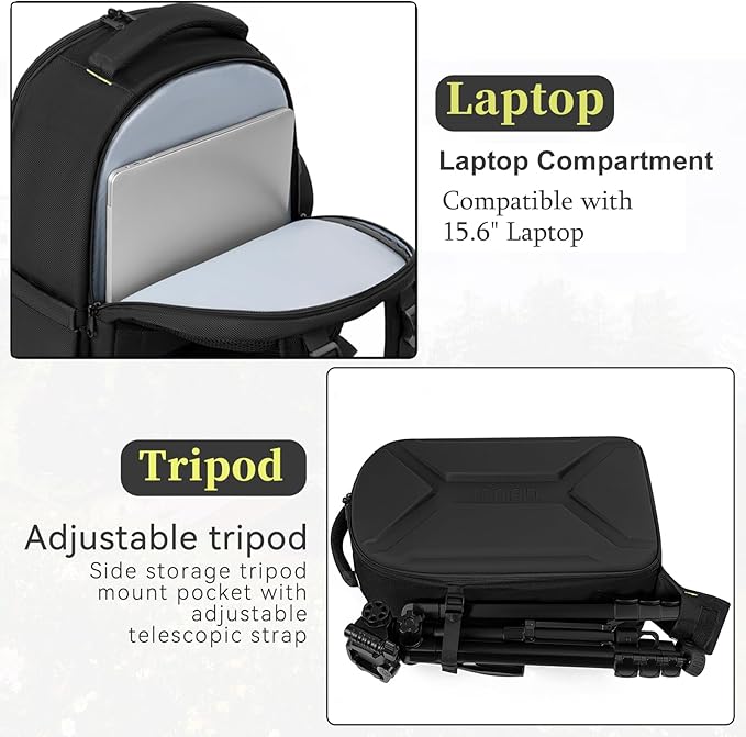 Camera Backpack, Hardshell DSLR Photography Camera Bag with Rain Cover, Waterproof Hard Shell Camera Case with Tripod Holder & 15.6" Laptop Compartment Compatible with Canon/Nikon/Sony/DJI Mavic Drone