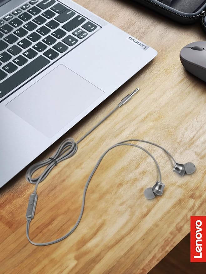 Lenovo - 110 Analog in-Ear Headphones - in-Line Microphone - 3.5mm Connectivity - Play & Pause Button - 3 Sizes of Ear Tips Included,Grey