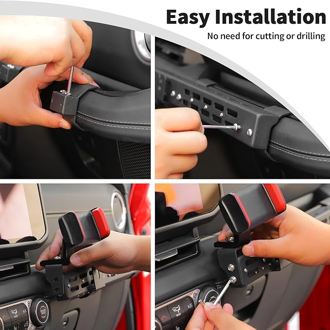 JWWY for Jeep JL Center Console Passenger Grab Handle Phone Mount Adjustable Phone Holder Expansion Multi-Function Bracket for 2024 Jeep Wrangler JL JLU & Gladiator JT 4xe Interior Accessories