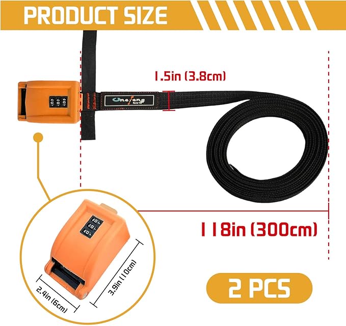 800lbs Lockable Tie Down Straps with 3-Digit Password Buckle Include 3 Steel Cables 1.5" Width Keep Kayak Surfboard Paddleboard Canoe Safe 2pack Each Strap 10FT