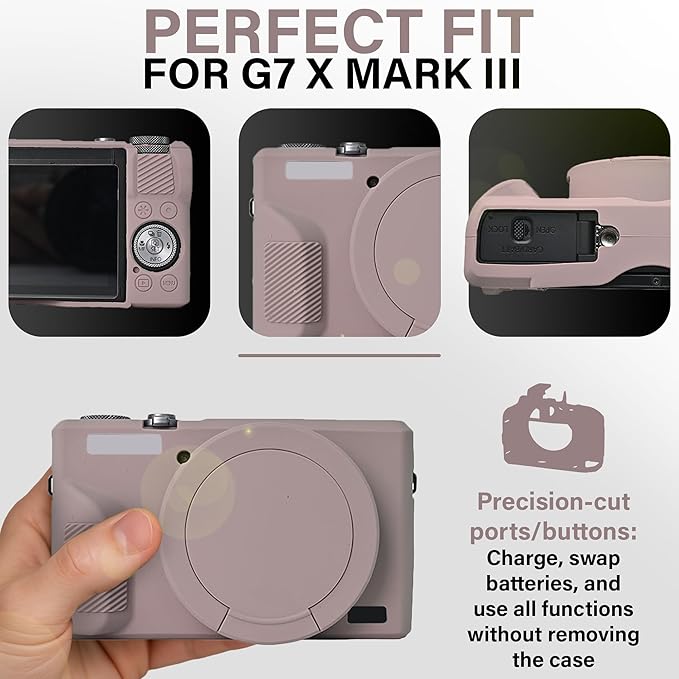 STSEETOP Camera Case Compatible with Canon G7X Mark III - Protective Silicone DSLR Skin Cover, Detachable Cage, Shockproof, Dustproof (Grey Taupe)