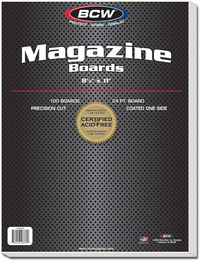 BCW Magazine Backing Boards 8.5" x 11" – 100 Pack | 24pt Acid-Free Boards for Comics, Fabric Storage, Crafts & Collectibles | Precision Cut for Archival Protection