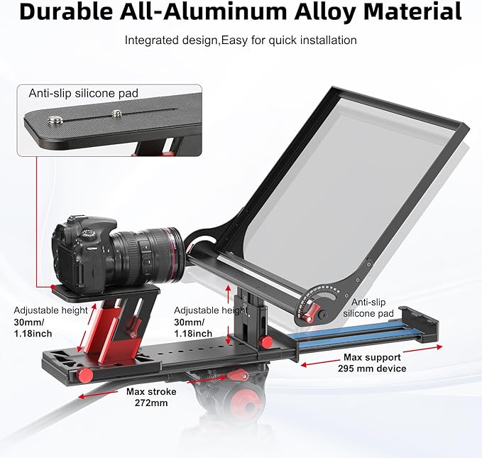 Desview P15 Teleprompter 15 inch Professional Prompter with HD Glass & Adjustable Mirror Compatible with DSLR Cameras Smartphones Tablets for Video Recording Live Streaming