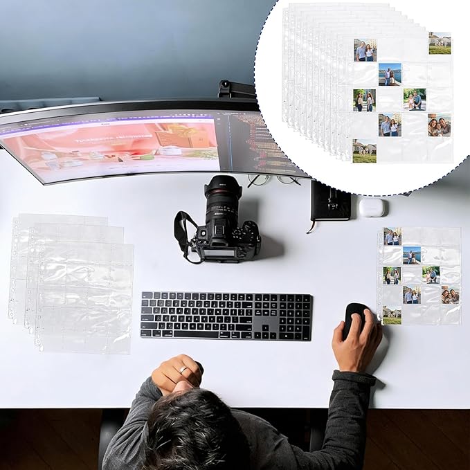 STARVAST 100PCS Protective Photo Slide Pages Holds 20 55mm Slides Top Loading Photo Page Sleeves for 3 Ring Binder Holds 2000 2.2 Inch Photos Clear Archival Slide Storage Album Refill Preservers