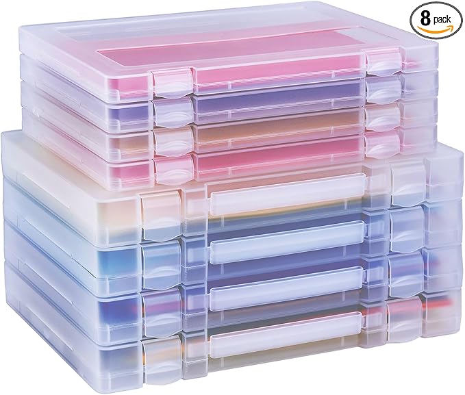 Mickiewicz 8 Pack Paper Storage Boxes, 8.5 x 11 Plastic Portable Project Case for US letter Size and A4 paper, Plastic Multi-Purpose Thick Scrapbook Storage Box for Office,Craft or Art Supplies