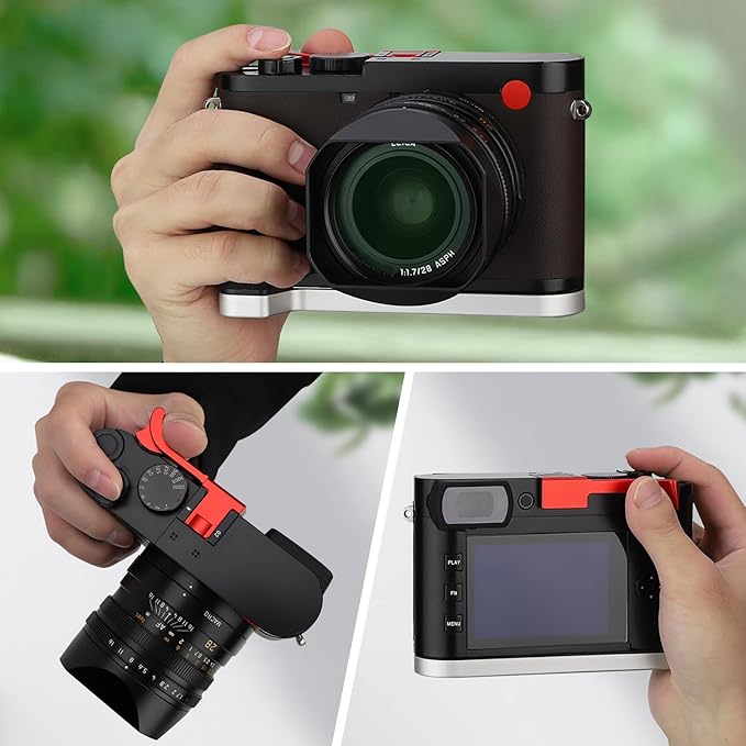 Haoge THB-QR Metal Hot Shoe Thumb Up Rest Thumbs Up Hand Grip for Leica Q2 Camera Red