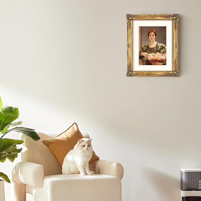 SIMON'S SHOP 11x14 Picture Frame Matted to 8x10 Photo, Vintage Gold Picture Frames 11x14 with Mat for 8x10 Artwork, Wall and Tabletop Display Poster Frames