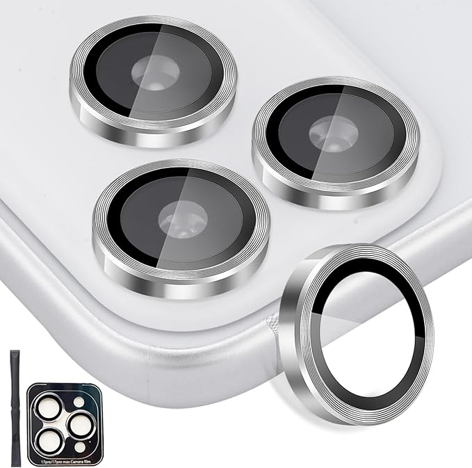 Camera Lens Protector for iPhone 17 Pro/17 Pro Max, Aluminum Alloy Tempered Glass Lens Protector with Installation Frame Fits for iPhone 17 Pro/17 Pro Max (Silver)