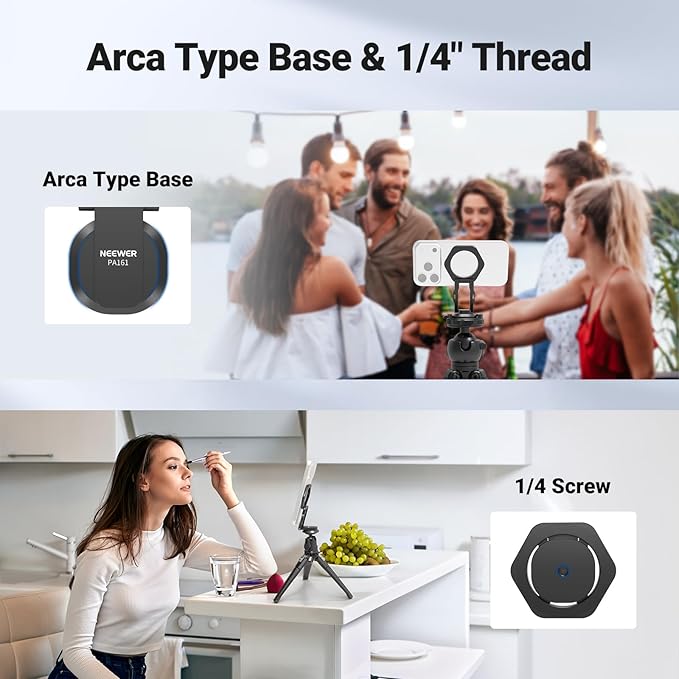 NEEWER Dual Magnetic Phone Holder Stand Tripod Mount with Arca Type Base, Aluminum Adjustable Cellphone Attachment Compatible with MagSafe iPhone Samsung Android for Video Recording, PA161