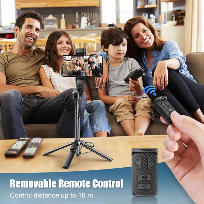 Smartphone Gimbal Stabilizer with Remote Control, Selfie Stick & Tripod, One-Touch Horizontal/Vertical Switch & 360° Automatic Rotation, Compatible with iPhone and Android