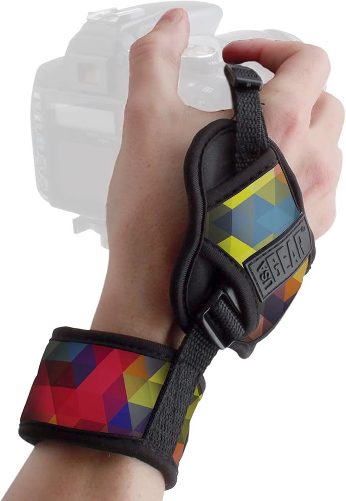 USA Gear Professional Grip Camera Wrist Hand Strap with Geometric Neoprene Design and Metal Plate - Compatible with Canon, Fujifilm, Nikon, Sony and more DSLR, Mirrorless, Point & Shoot Cameras