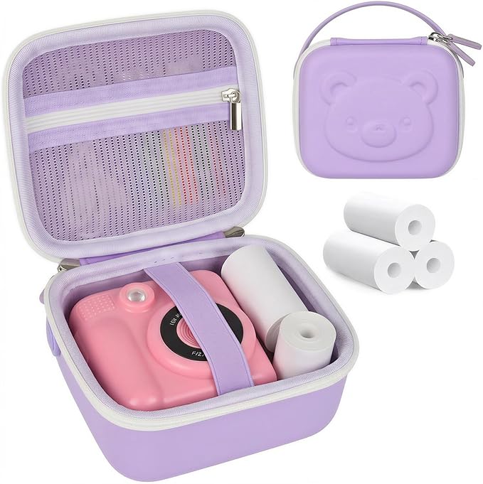 PAIYULE Kids Instant Print Camera Case with 3 Rolls Prints Paper Compatible with ESOXOFFORE for Dylanto for DUDUDRAGON for GKTZ for ETIKEZ for Dafotil Toddler Digital Cameras(Bear Light Purple)