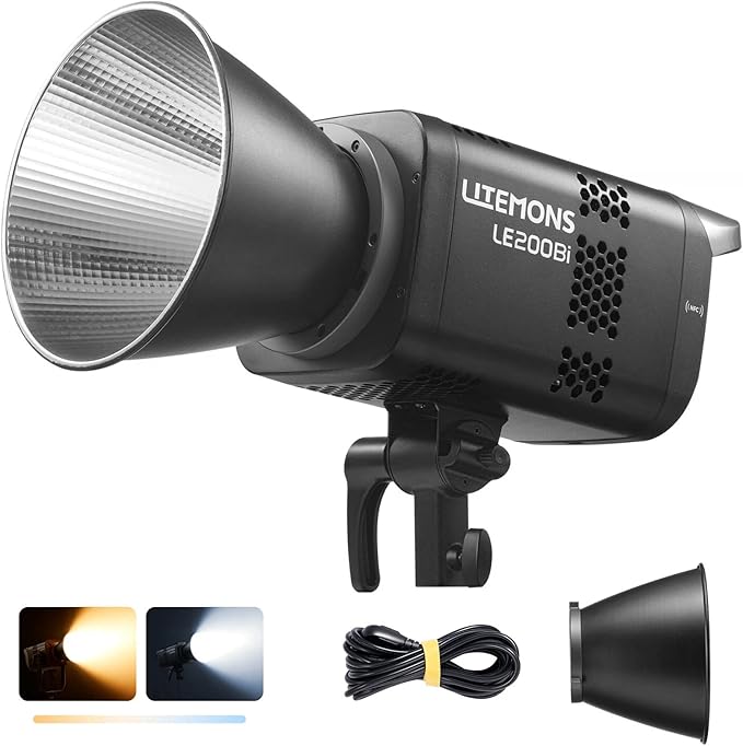 Godox Litemons LE200Bi 220W Bi-Color LED Video Light, 57700Lux@1M with APP Control, CRI/TLCI 98+ Studio Light with 11 FX Effects, 0-100% Brightness Bowens Mount LED(Black)