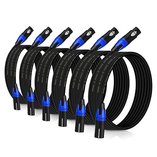 XLR Microphone Cable - 25 Feet 6-Pack, Male to Female 3-Pin Balanced Cable for Microphones, Speakers, Recording Studios - Blue, 25ft 6Pack