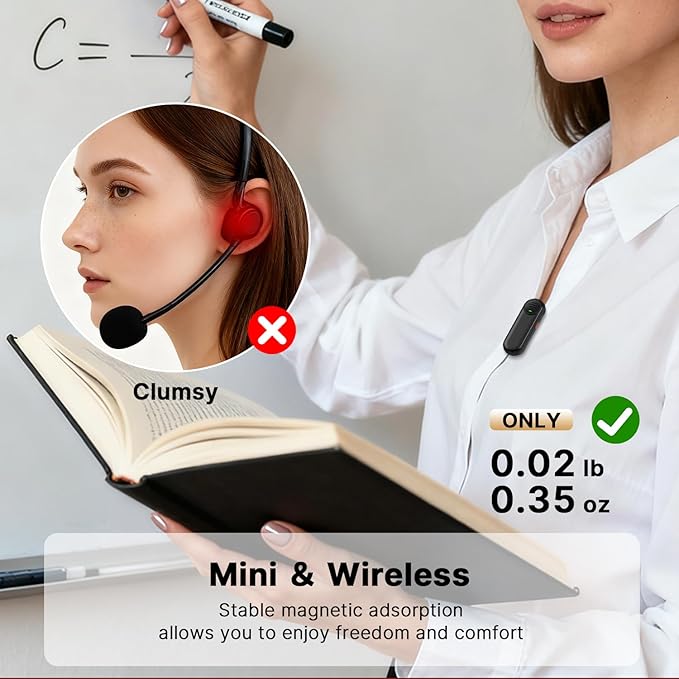 yAyusi Wireless Voice Amplifier for Teachers with 2 Magnetic Lavalier Mics, Hands Free Mini Portable Microphone and Speaker with Lanyard, Rechargeable Teacher Microphones for Classroom/Meetings/Speech