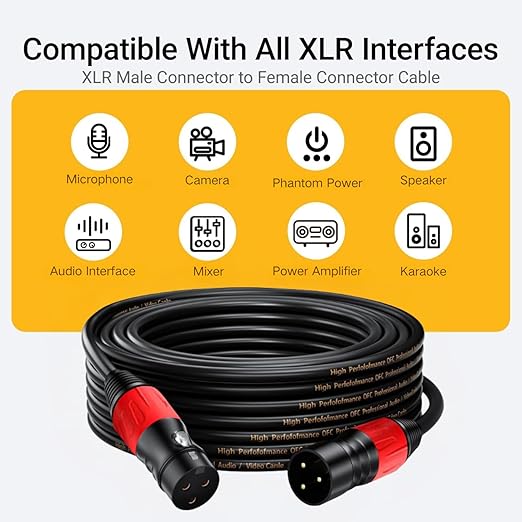 XLR Cables 25ft 6 Pack,XLR Male to Female Microphone Cables,3-Pins Gold-Plated Mic Cable with OD6.0mm Jacket,Stage-Grade for Studio/DJ/Podcast/Mixers/Mics/PA Systems