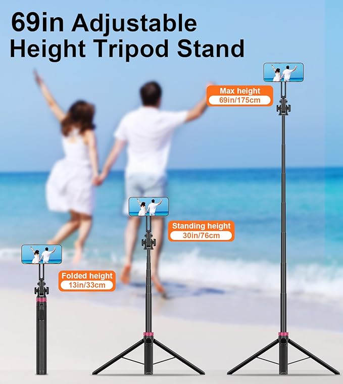 69" Magnetic Phone Tripod,Selfie Stick Monopod for Magsafe with Remote & Phone Holder,Portable Tripod for iPhone/Android,Portable Camera,Photo,Vlogging,Live Streaming,Travel