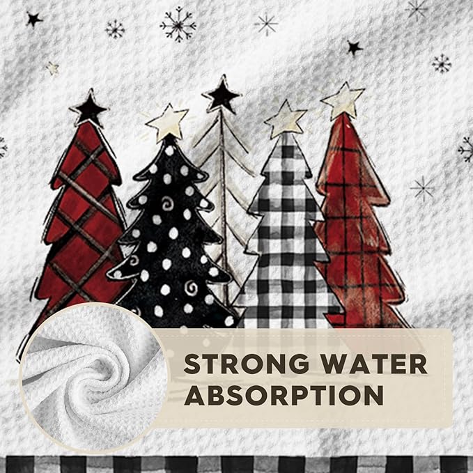 Artoid Mode Black Xmas Tree Snowman Merry Christmas Kitchen Towels, 18x26 Inch Quick Dry Microfiber Cloth Dish Towels for Kitchen Drying Set of 4