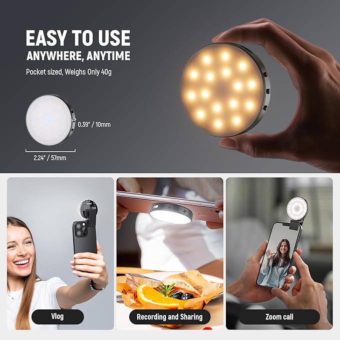 NEEWER Entry Level Version Magnetic Selfie Light Compatible with MagSafe iPhone, 1W Clip on Metal LED Phone Fill Ring Lighting for Laptop Video Conference Makeup Recording, CRI95+ 840lux/0.2m, NL32R