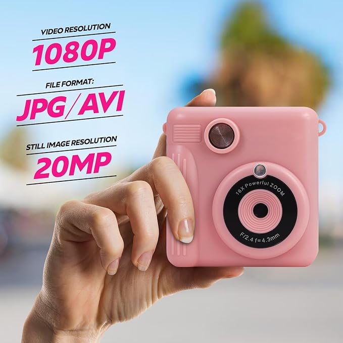 Magnavox MCC9063 Kids Camera with Low Cost Instant Print in Black & White, Print in Color from PC, Record 1080p Video, 32GB SD Card Incl., 2in LCD Display, Built-in Games, 3 Rolls of Paper Included