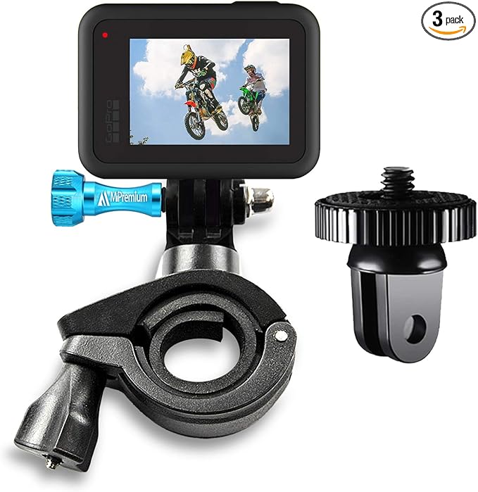 MiPremium Bike Handlebar Pole Mount for GoPro Hero 13 12 11 10 9 8 7 6 5 4 3 2 Black Silver Session, AKASO Campark & Other Action Camera Accessories. & Motorcycle & Bicycle Clamp Mount Adapter