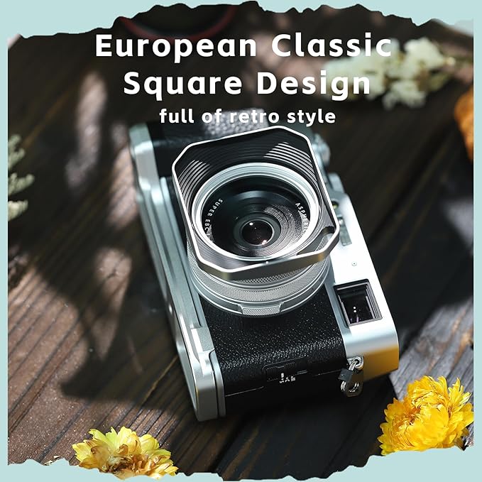 Haoge Square Metal Lens Hood for Fujifilm X100VI X100V X100F X100T X100S X70 Fuji Photo Camera Accessories Silver with 49mm Uv Filter Adapter Ring Hollow Out Designed LH-X1006-PS