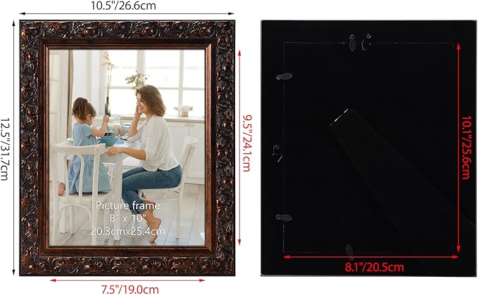 Edenseelake 8x10 Picture Frame Set of 2, Vintage Photo Frame with Retro Carved Pattern for Tabletop or Wall Decoration, Brown