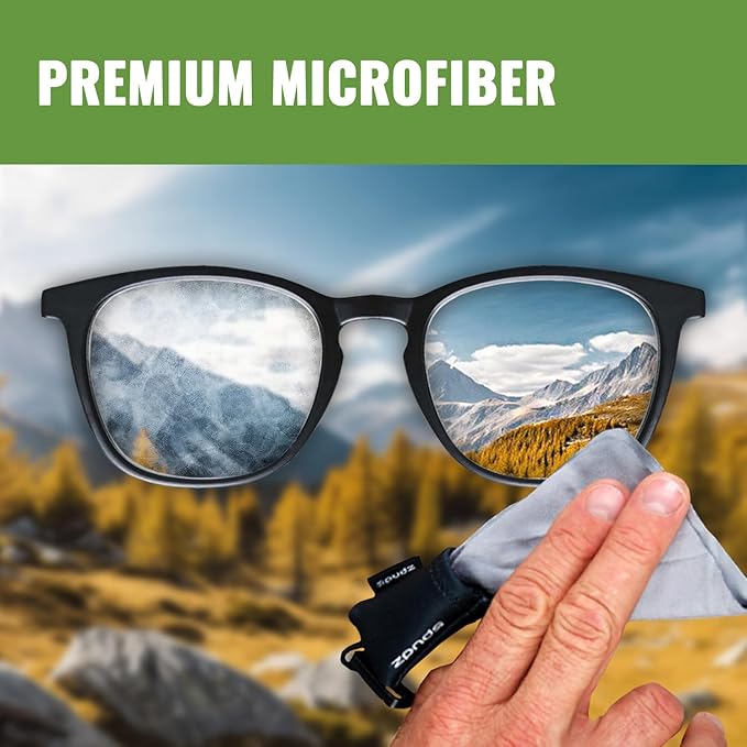 SPUDZ Classic Microfiber Lens Cleaner – Clip-On Pouch, Washable – for Binoculars, Scopes, Glasses, Screens | Alpine Mountain Camo, 6 x 6 Inch