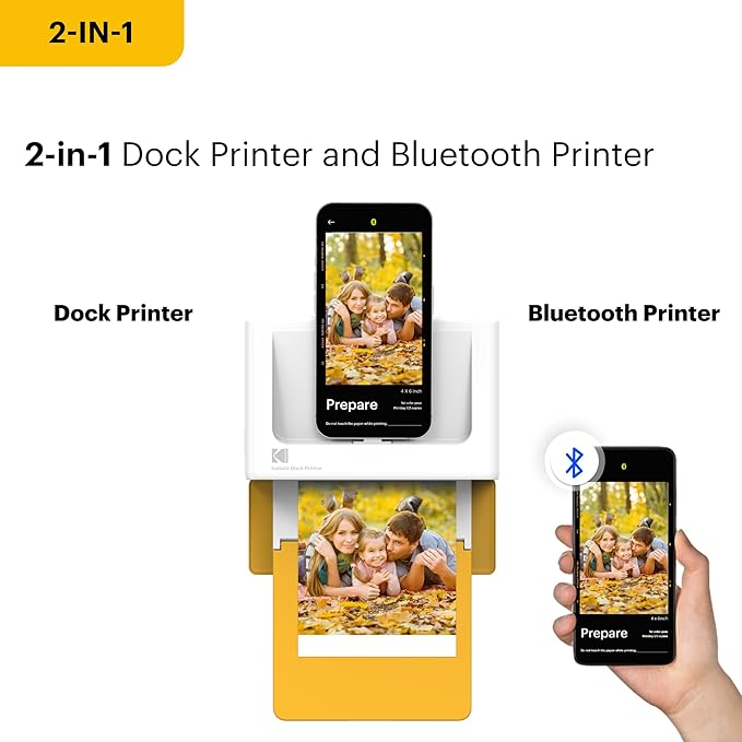 KODAK Dock Plus 4PASS Instant Photo Printer, 4x6” Portable Picture Printer, Bluetooth & Dock 2-in-1 Home and Gift Printer for iPhone & Android, 50 Sheets Bundle