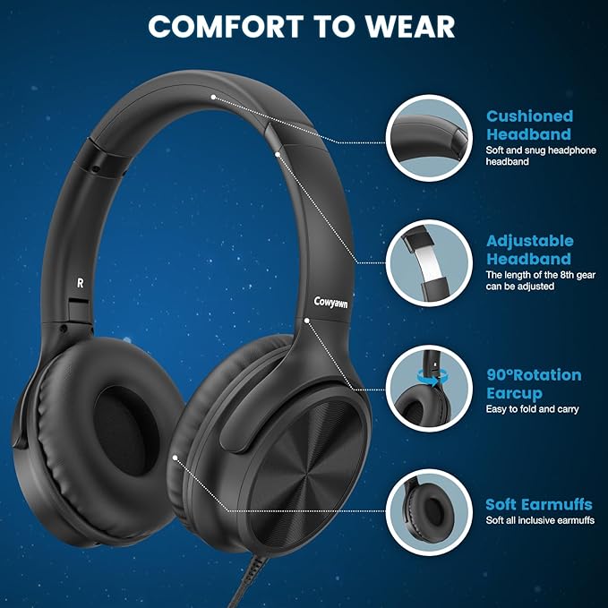 USB C Headphones Wired, Over Ear USB C Wired Headphones with Microphone, Volume Control, HD Stereo Sound, Foldable USB Type C Headphone for Adult/Teens/Laptop/Computer/iPhone 15/16/17, Black