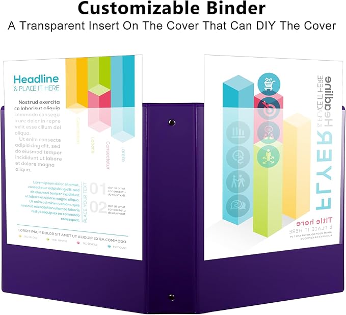 CIXILDTS 1.5-inch Round Ring Binder, Durable 1-1/2" 3 Ring Binder Fit Letter Size Paper, Purple, 6-Pack