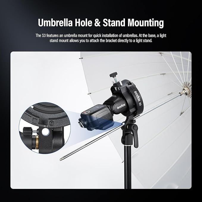 Godox S3 Speedlite Bracket for Bowens Mount, 2025 Upgraded S2 S-Type Version, Smaller & Lighter Flash Holder for Reflector, Snoot, Umbrella and Softbox