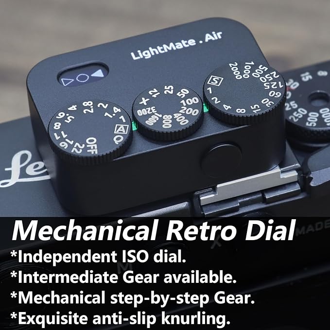 LightMate AirPro Light Meter Photography, 35° Wide-Angle Reflective Digital Exposure Meter, Rechargeable 20H Battery Life, 3 Dials Retro Exposure Indicator, for Leica & Other Film Cameras, Black Metal