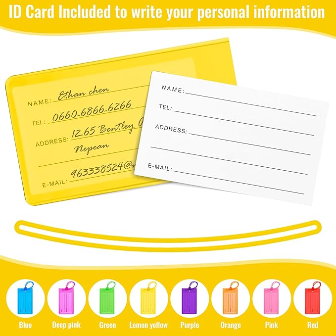 8 Pack Luggage Tags for Suitcases - Waterproof Suitcase Tags with ID Card, Personalised PVC Silicone Luggage Tags for Flying, Cruise, Travel Essentials