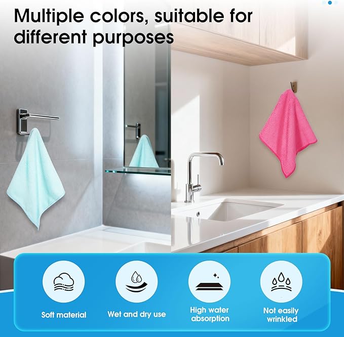 QYL Microfiber Cleaning Cloth,12 Pack Cleaning Rags, Cleaning Towels with 4 Color Assorted, 11.8"X11.8"(Green/Blue/Yellow/Pink)