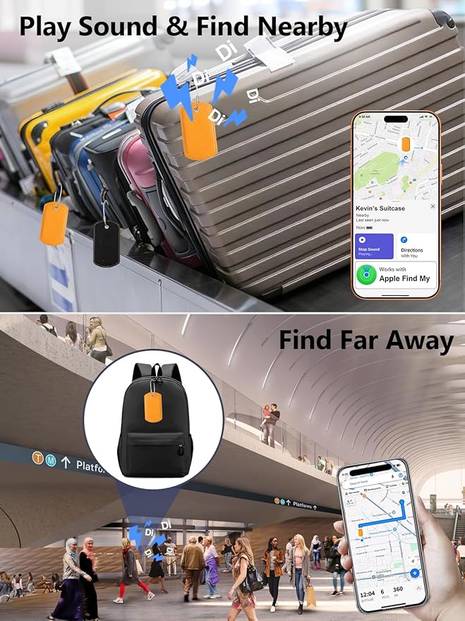 Luggage Tags Built-in Anti-Loss Tracker, Luxury Leather Luggage Tags for Suitcase, Travel Bags, Backpacks, Travel Organizer for Lost Baggage Prevention (S-Orange)