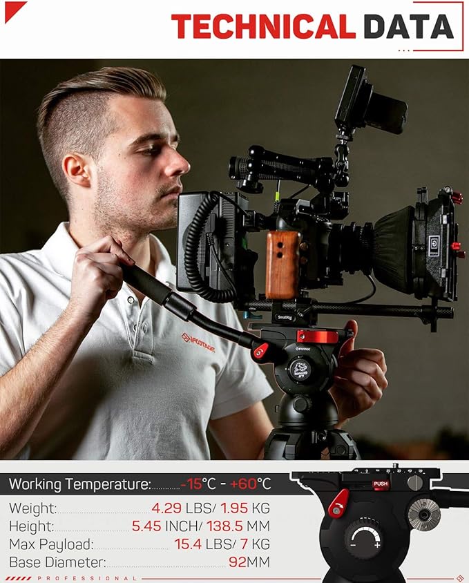 IFOOTAGE Video Tripod Head Komodo K7 Fluid Head, Aluminum Fluid Drag Pan Head with Quick Release Plate, for DSLR Camera, Camcorder, Monopod & Tripod, Payload 7KG/15.4LB
