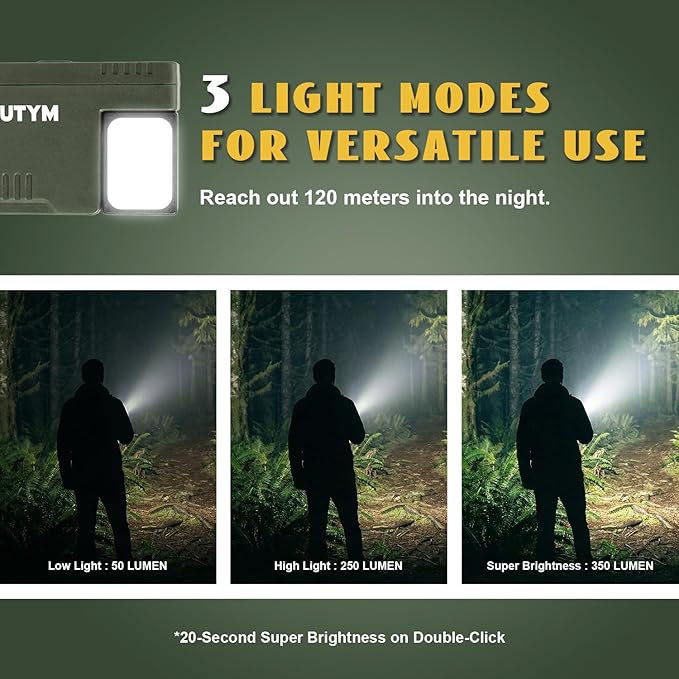 Clip-on LED Rechargeable Flashlights – 500lm EDC Mini Pocket Light, Hands-Free Magnetic Work Light with 180° Rotatable Clip & RGB Emergency Mode for Camping, Hiking, Repairs, Walkies, Green