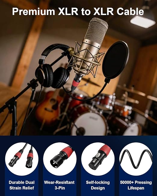 6 Pack 10ft Color-Coded XLR Cables (Male to Female), OFC Microphone Cable for Recording Mixer, Amplifier, Podcast, Stage & Studio Pro Audio Equipment