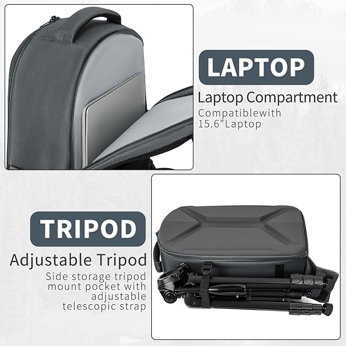 Camera Backpack, Hardshell DSLR Photography Camera Bag with Rain Cover, Waterproof Hard Shell Camera Case with Tripod Holder & 15.6" Laptop Compartment Compatible with Canon/Nikon/Sony/DJI Mavic Drone